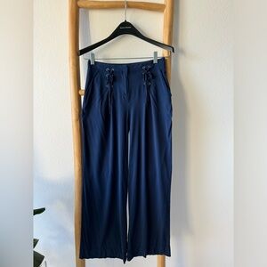 Navy Lace-Up Wide Leg Pants